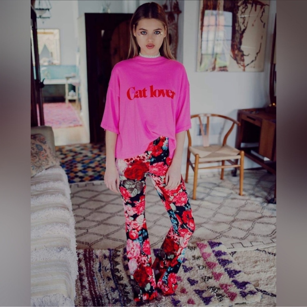 Daydream Nation Cat Lover Cropped Oversized in Kiss Pink Tee Size Small - Picture 4 of 13